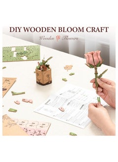 Robotime Rowood DIY Wooden Flower Pink Rose TW041 Premium 3D Puzzle Building Kits for Adults & Teens - Decorative Home Décor, Ramadan & Holiday Gift (Eid and Birthday) for Puzzle Enthusiasts, Stress Relief STEM Project  - Image 2
