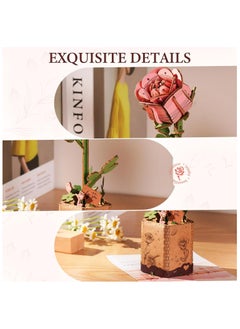 Robotime Rowood DIY Wooden Flower Pink Rose TW041 Premium 3D Puzzle Building Kits for Adults & Teens - Decorative Home Décor, Ramadan & Holiday Gift (Eid and Birthday) for Puzzle Enthusiasts, Stress Relief STEM Project  - Image 5
