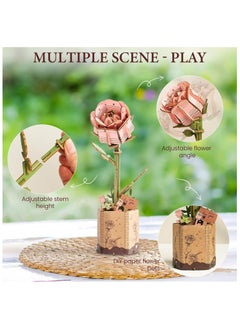 Robotime Rowood DIY Wooden Flower Pink Rose TW041 Premium 3D Puzzle Building Kits for Adults & Teens - Decorative Home Décor, Ramadan & Holiday Gift (Eid and Birthday) for Puzzle Enthusiasts, Stress Relief STEM Project  - Image 3