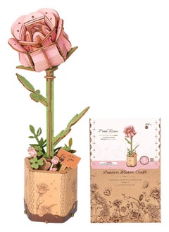 Robotime Rowood DIY Wooden Flower Pink Rose TW041 Premium 3D Puzzle Building Kits for Adults & Teens - Decorative Home Décor, Ramadan & Holiday Gift (Eid and Birthday) for Puzzle Enthusiasts, Stress Relief STEM Project  - Image 1