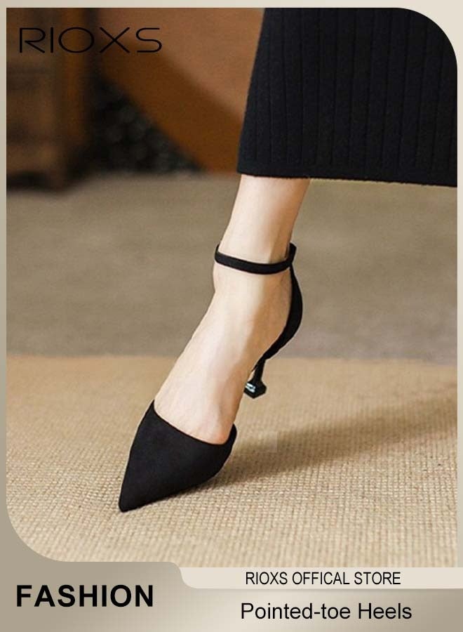 RIOXS Pointed Toe Women's Heels with Buckle Ankle Strap 6cm Classic Elegant Pumps Adjustable High Heel Shoes for Shopping Parties Weddings Proms Dates Everyday Wear - Image 5
