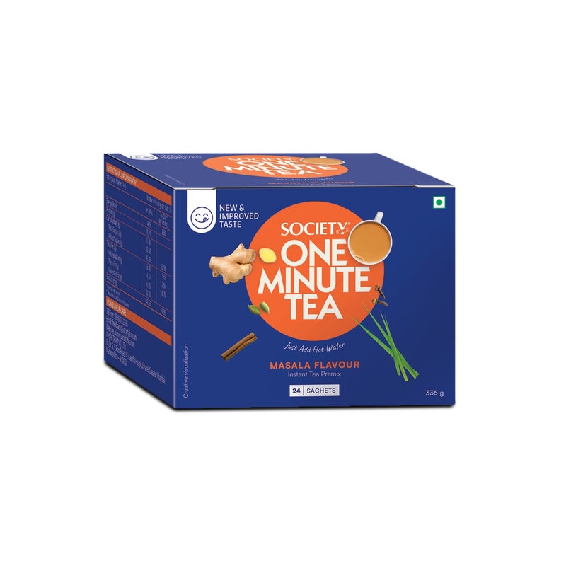 Society One Minute Tea | Pack of 24 | Travel Pack | Masala Tea | 336 g | Strong blend | Made with Indian spices | Pack of 1 - Image 1