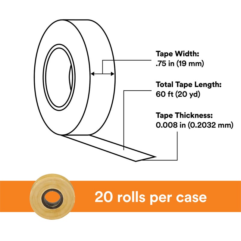 3M Scotch Varnished Cambric Tape 2520, Flexible, Electrically Insulating, Moisture Resistant, Smooth Finish, Yellow Color, 8 mil, 3/4 in x 60 ft, 1 Roll/Carton, 20 Rolls/Case - Image 3