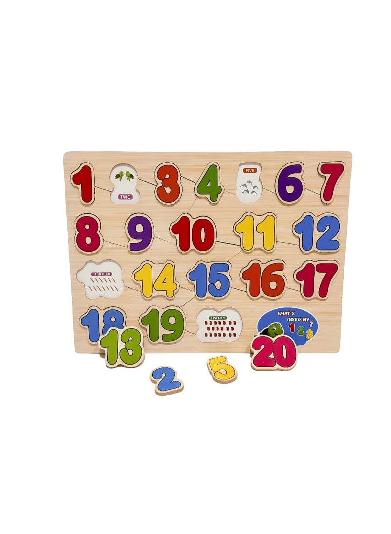 بازل خشب الارقام الانجليزية للأطفال – لعبة تعليمية لتنمية المهارات وتعليم الارقام – قطع ملونة ثلاثية الأبعاد مع أماكن مخصصة لكل رقم متعدد الالوان - Image 2