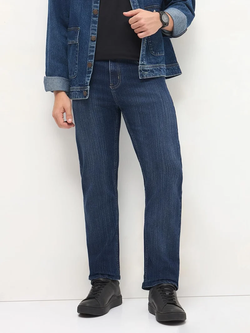 Urbano Fashion Men's Blue Straight Fit Washed Denim Jeans Stretchable