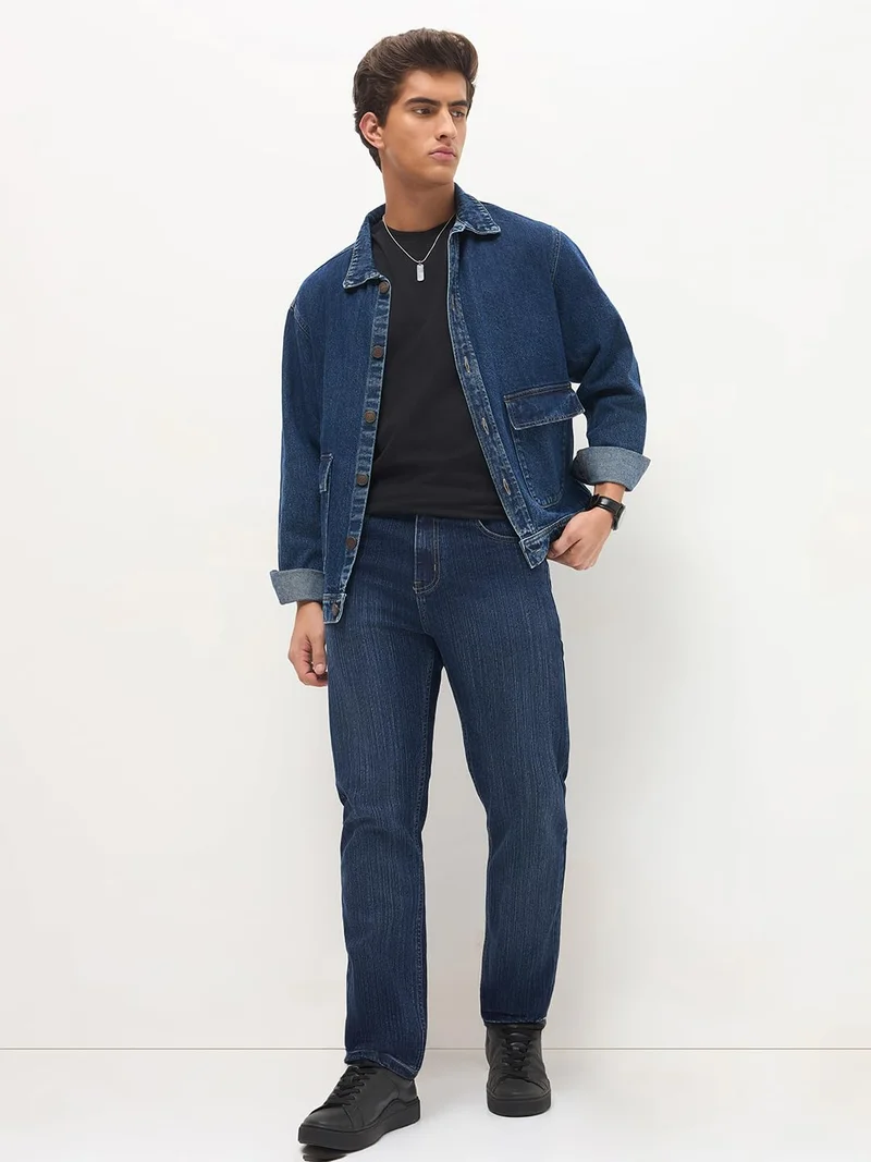Urbano Fashion  Urbano Fashion Men's Blue Straight Fit Washed Denim Jeans Stretchable  | Best Price UAE