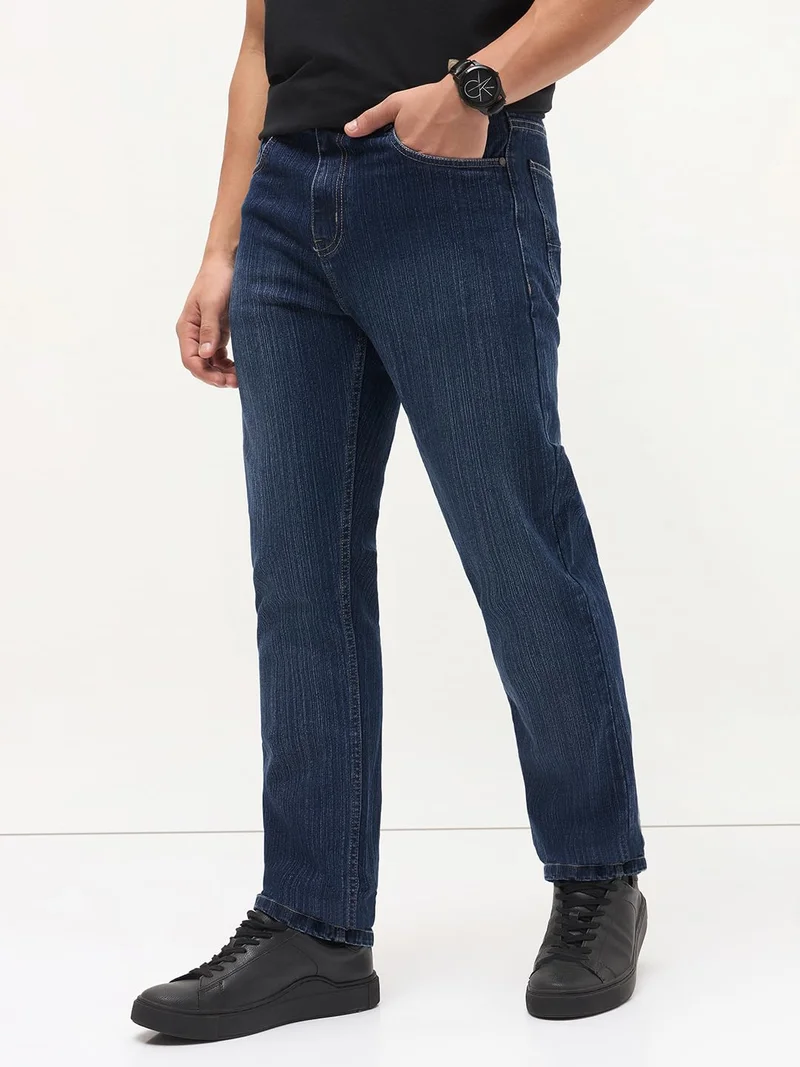 Urbano Fashion  Urbano Fashion Men's Blue Straight Fit Washed Denim Jeans Stretchable  | Best Price UAE