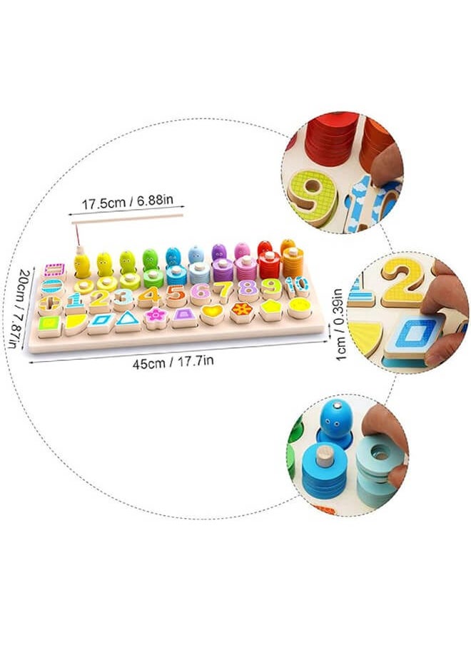 5-in-1 Safe Montessori Educational Toy – Shape Matching, Number Sorting, Fishing, Stacking & Ring Toss for Kids 2+