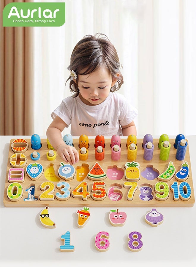 Aurlar 5-in-1 Safe Montessori Educational Toy – Shape Matching, Number Sorting, Fishing, Stacking & Ring Toss for Kids 2+ - Image 1
