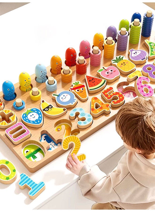 Aurlar 5-in-1 Safe Montessori Educational Toy – Shape Matching, Number Sorting, Fishing, Stacking & Ring Toss for Kids 2+ - Image 2