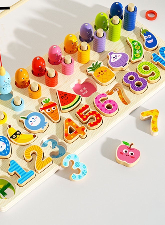 Aurlar 5-in-1 Safe Montessori Educational Toy – Shape Matching, Number Sorting, Fishing, Stacking & Ring Toss for Kids 2+ - Image 4