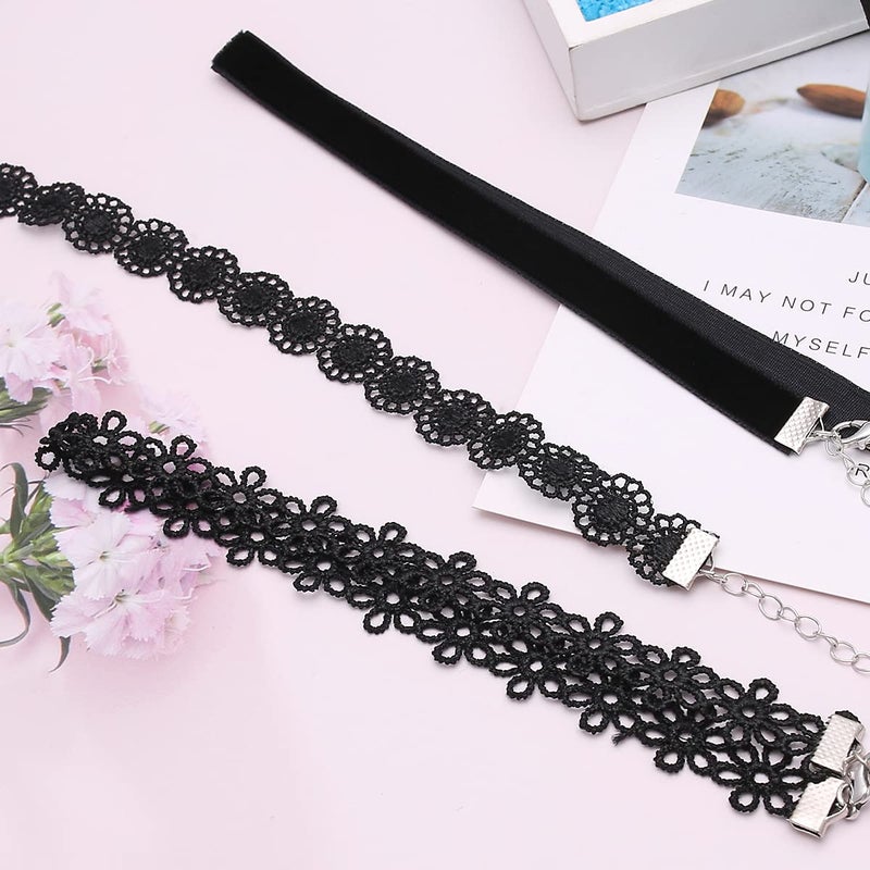 Akstore Velvet Choker Classic Choker Necklace Womens Layered Cute Black (Black 6 pcs) - Image 5
