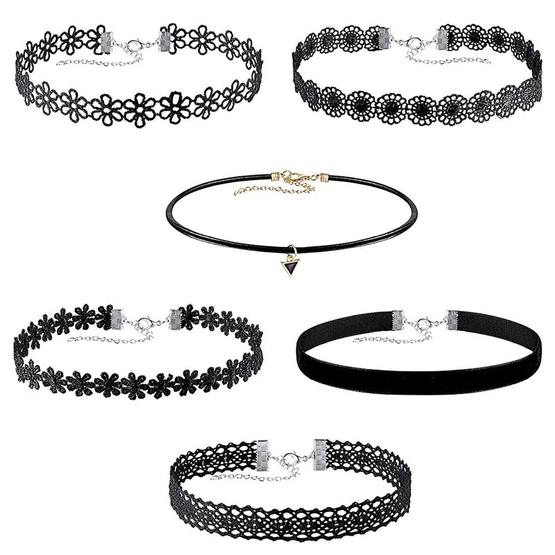 Akstore Velvet Choker Classic Choker Necklace Womens Layered Cute Black (Black 6 pcs) - Image 1