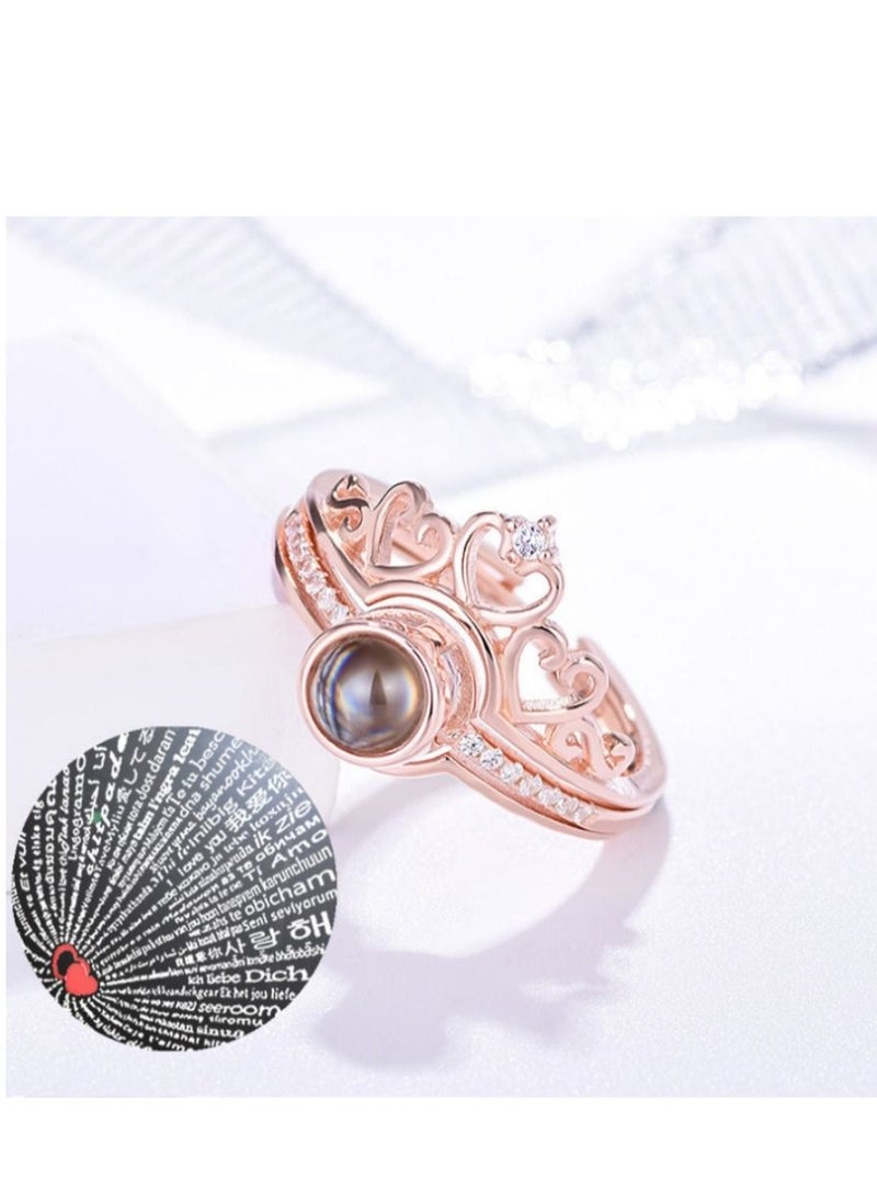 MissTiara 2Pcs/Set 100 Languages I Love You Projection Rings for Women Men Jewelry Romantic Love Memory Princess Crown Couple Rings  - Image 5