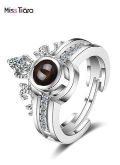 MissTiara 2Pcs/Set 100 Languages I Love You Projection Rings for Women Men Jewelry Romantic Love Memory Princess Crown Couple Rings  - Image 1