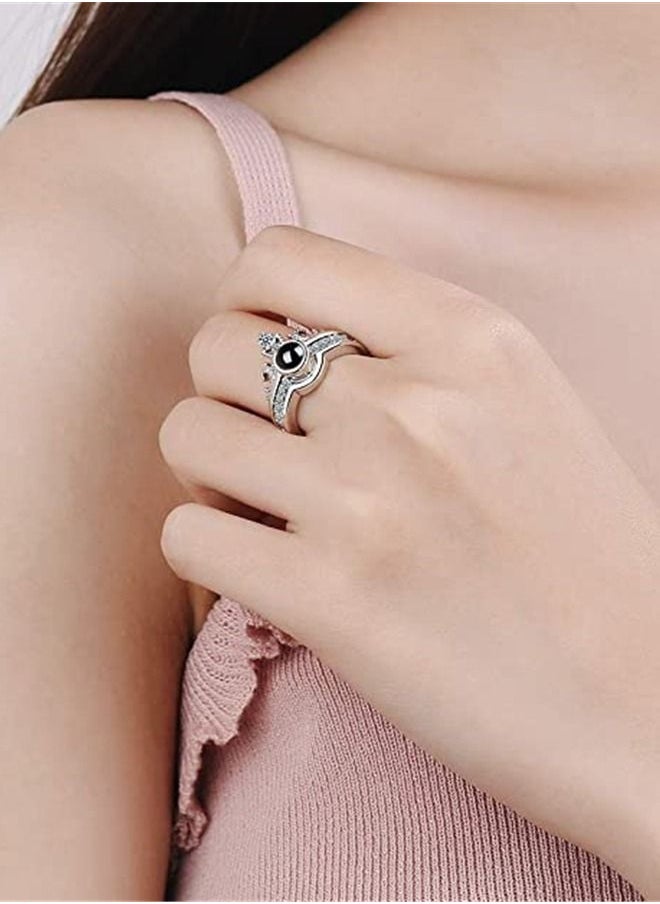 MissTiara 2Pcs/Set 100 Languages I Love You Projection Rings for Women Men Jewelry Romantic Love Memory Princess Crown Couple Rings  - Image 4