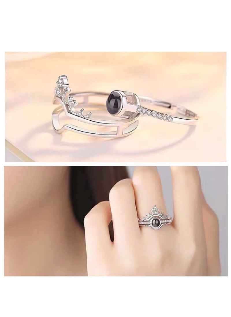 MissTiara 2Pcs/Set 100 Languages I Love You Projection Rings for Women Men Jewelry Romantic Love Memory Princess Crown Couple Rings  - Image 2