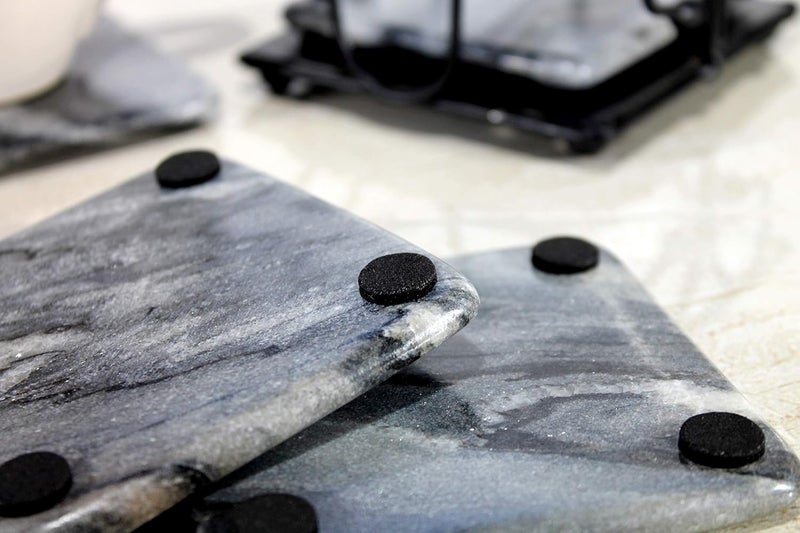 KLEO Stone Coasters Coaster Set Coasters with Wrought Iron Holder Square Grey Colour - Image 4