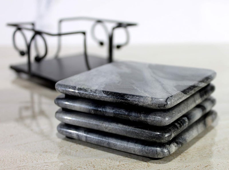 KLEO Stone Coasters Coaster Set Coasters with Wrought Iron Holder Square Grey Colour - Image 3