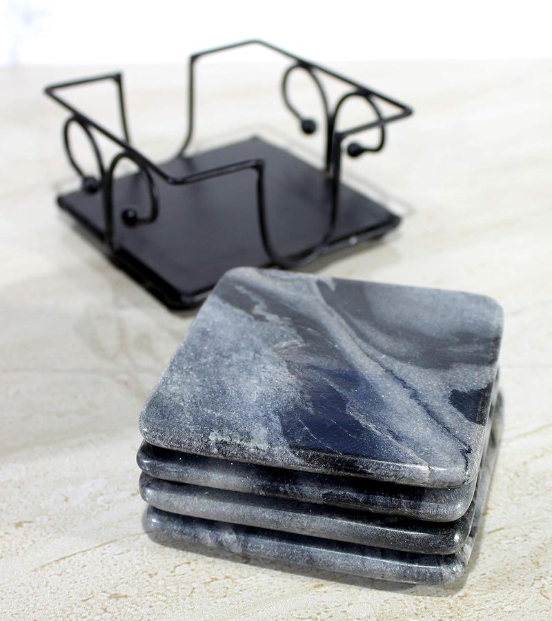 KLEO Stone Coasters Coaster Set Coasters with Wrought Iron Holder Square Grey Colour - Image 5