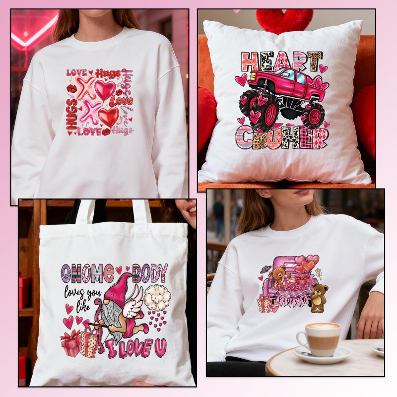 Shejdgart Dtf Transfers Ready to Press - 24 Pcs Vintage Valentines Day Iron on Patches for T-Shirts, Love Heart Bear Iron on Stickers Pink Heat Transfer Vinyl Decals for DIY Fabric Clothes Decor - Image 5
