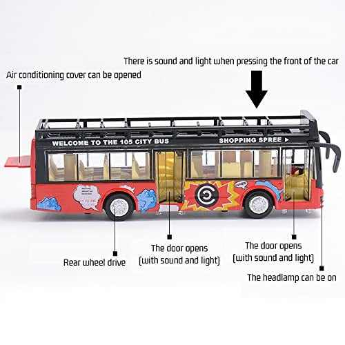 DARVICE Open Bus Toys for Kids Diecast Sight View Metal Toy Bus Light Sound Pull Back Collection, Multicolor - Image 3