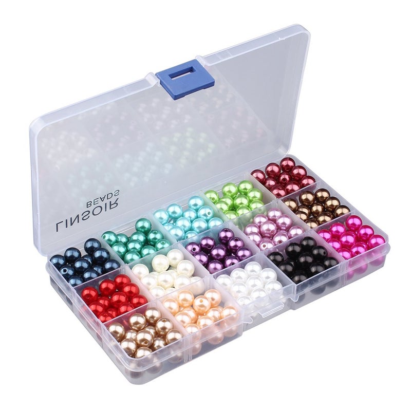 Linsoir Beads 300 Pcs Satin Luster Faux Pearl Beads Pearl Jewelry for Women Girl Value Pack 15 Color Assorted 10mm Round Pearls