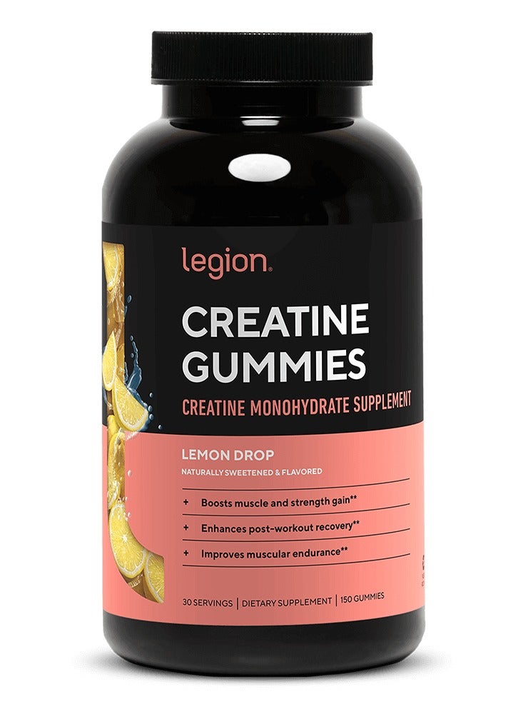 Legion Athletics Creatine Gummies, Creatine Monohydrate Supplement, Lemon Drop, Naturally Sweetened & Flavored, Boosts muscle growth and strength gain, Enhances post-workout recovery, Improves muscular endurance, 30 Servings Dietary Supplement | 150 Gummies - Image 1