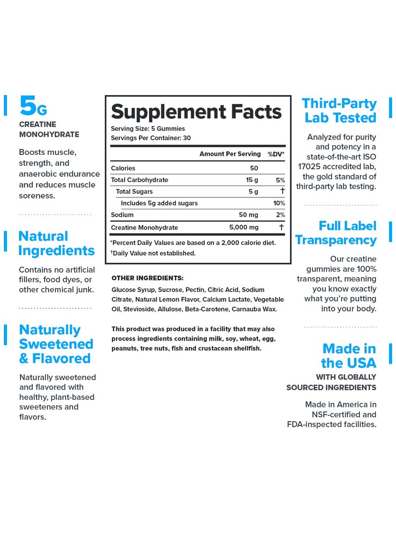 Legion Athletics Creatine Gummies, Creatine Monohydrate Supplement, Lemon Drop, Naturally Sweetened & Flavored, Boosts muscle growth and strength gain, Enhances post-workout recovery, Improves muscular endurance, 30 Servings Dietary Supplement | 150 Gummies - Image 2