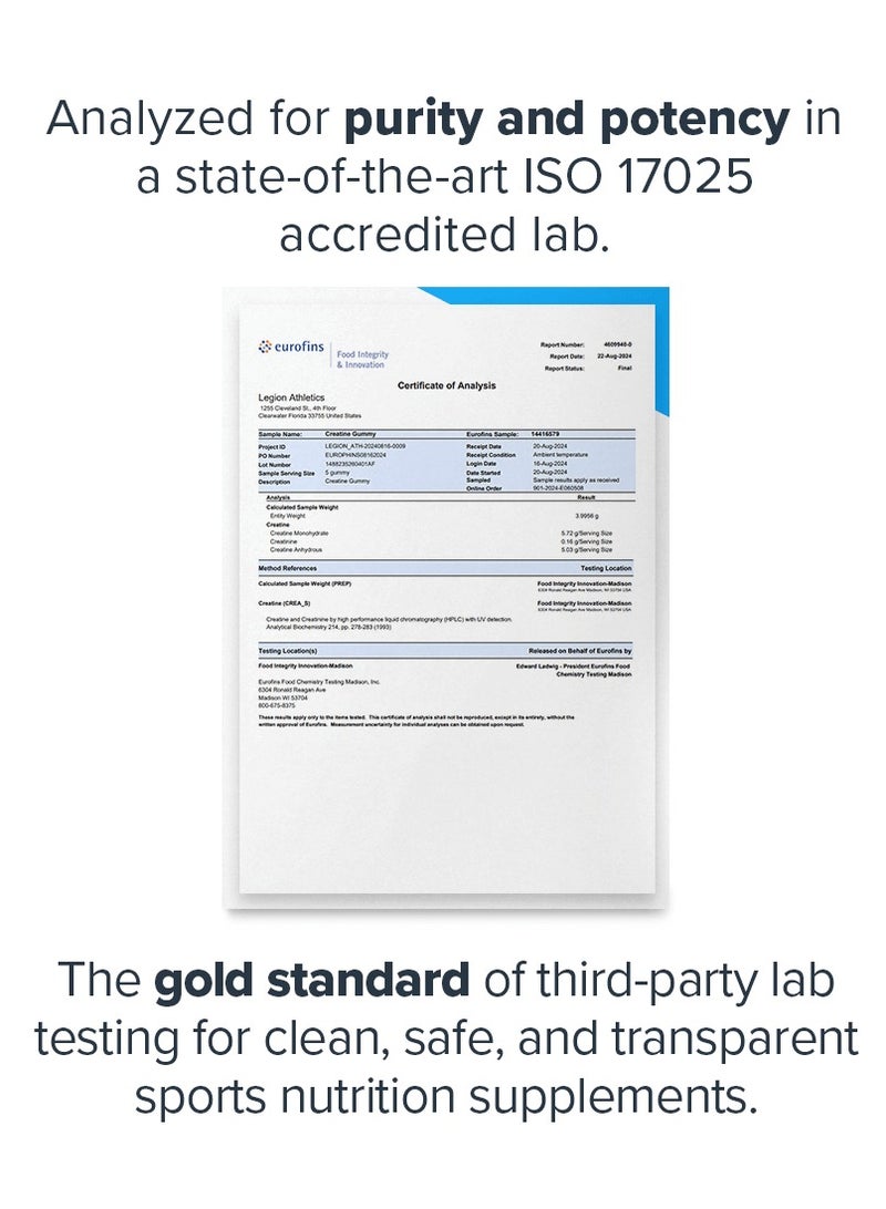 Legion Athletics Creatine Gummies, Creatine Monohydrate Supplement, Lemon Drop, Naturally Sweetened & Flavored, Boosts muscle growth and strength gain, Enhances post-workout recovery, Improves muscular endurance, 30 Servings Dietary Supplement | 150 Gummies - Image 4