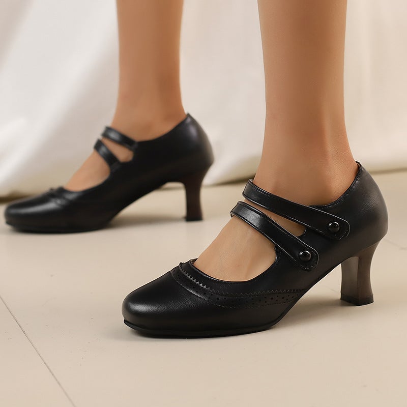 Spring 2025 Foreign Single Fashion High-Heeled Women'S Shoes 40-48 Plus Size Retro Mary Jane Double-Breasted Single Shoes - Image 5