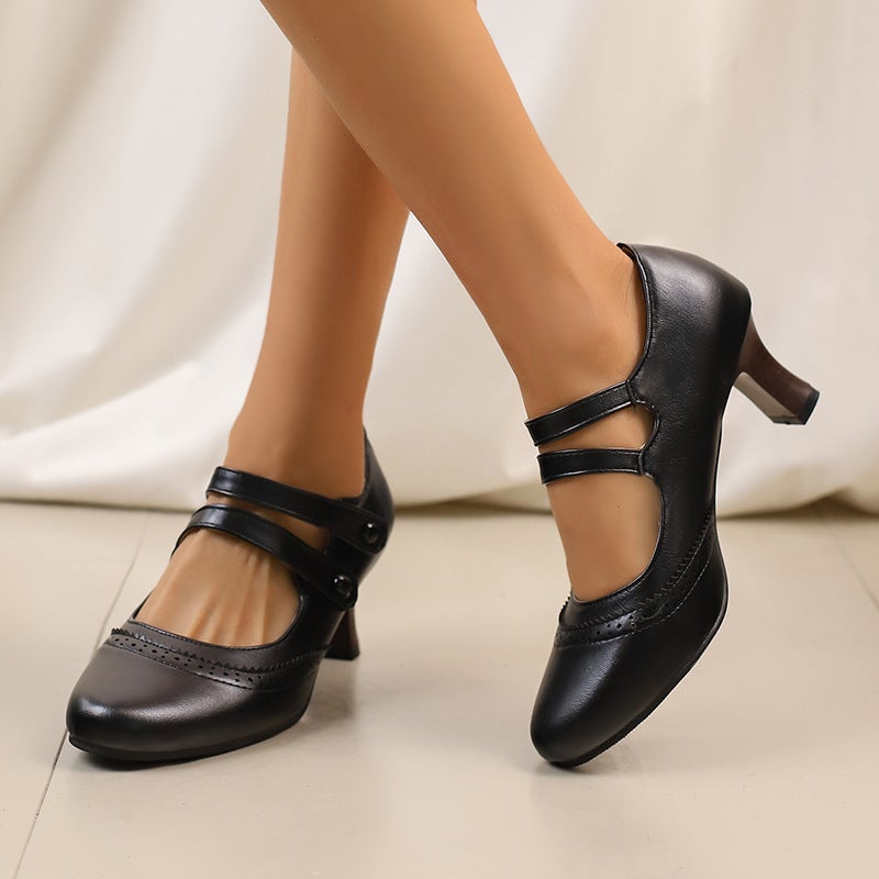 Spring 2025 Foreign Single Fashion High-Heeled Women'S Shoes 40-48 Plus Size Retro Mary Jane Double-Breasted Single Shoes - Image 2