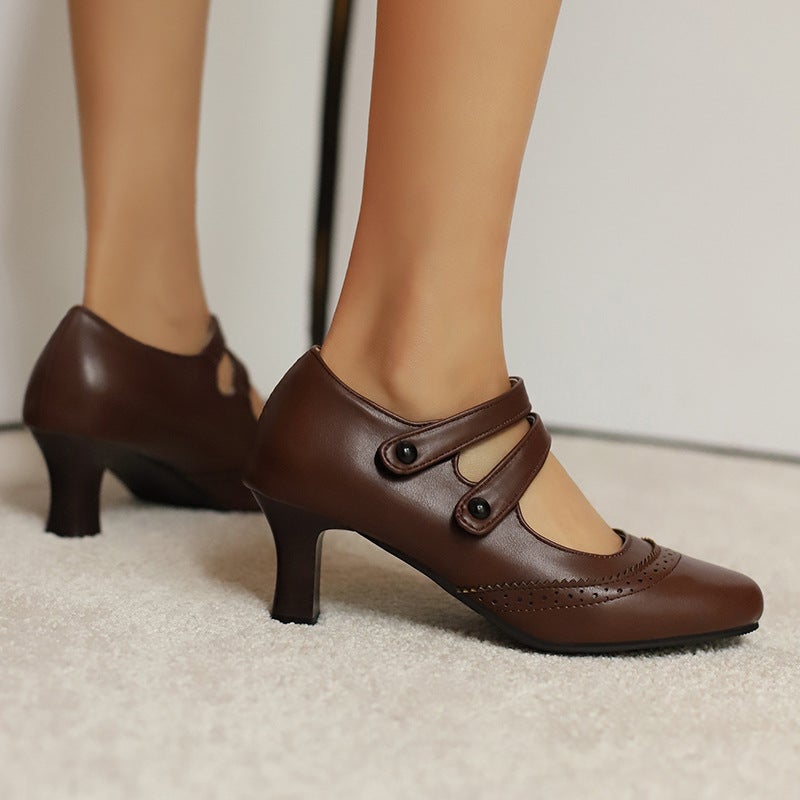 Spring 2025 Foreign Single Fashion High-Heeled Women'S Shoes 40-48 Plus Size Retro Mary Jane Double-Breasted Single Shoes - Image 4