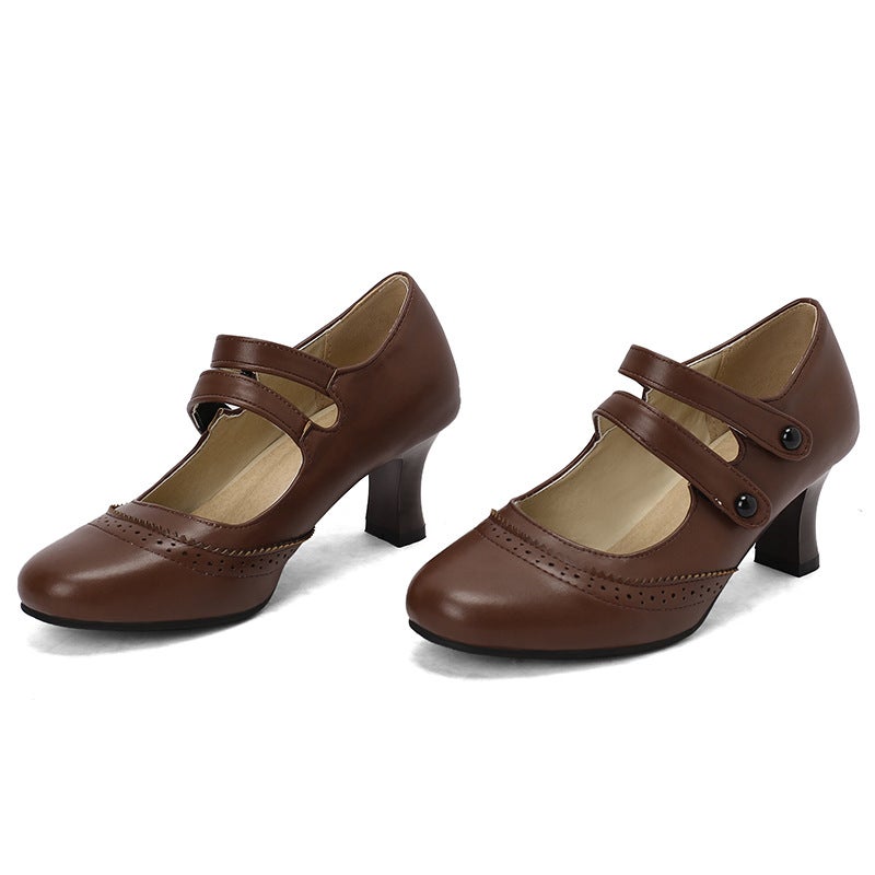 Spring 2025 Foreign Single Fashion High-Heeled Women'S Shoes 40-48 Plus Size Retro Mary Jane Double-Breasted Single Shoes - Image 1