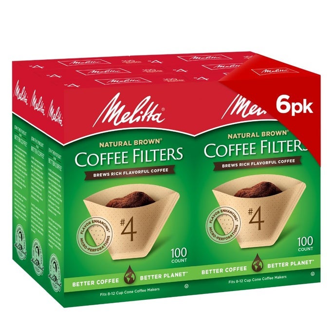 4 CONE COFFEE FILTERS NATURAL BROWN 100 COUNT PACK OF 6 600 TOTAL FILTERS FITS ALL 812 CUP CONE COFFEE MAKERS AND POUROVERS COMPOSTABLE TEARRESISTANT MADE IN USA