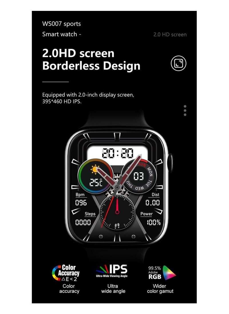 Generic - WS007 Smart Watch 2.0 Inch Wireless Charging Bluetooth NFC-BLACK - Image 1