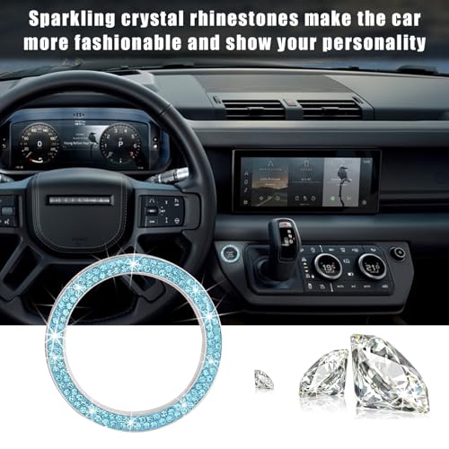 Kewucn Bling Crystal Double Rhinestone Car Engine Start Decoration Ring, Sparkling Push Start Button Sticker, Key Ignition & Knob Ring Decoration, Bling Car Interior Accessory (Lake Blue) - Image 5