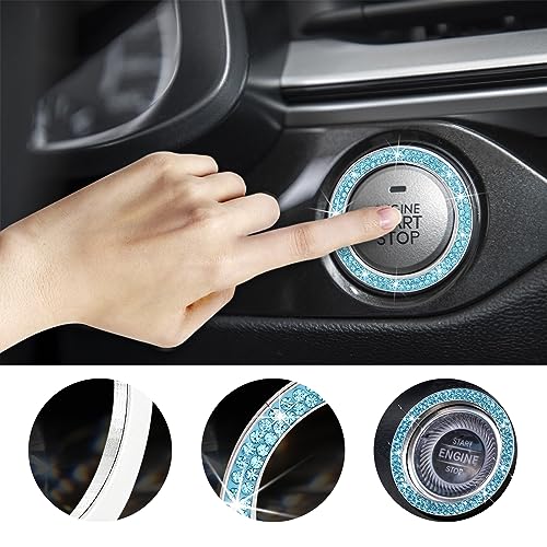 Kewucn Bling Crystal Double Rhinestone Car Engine Start Decoration Ring, Sparkling Push Start Button Sticker, Key Ignition & Knob Ring Decoration, Bling Car Interior Accessory (Lake Blue) - Image 4