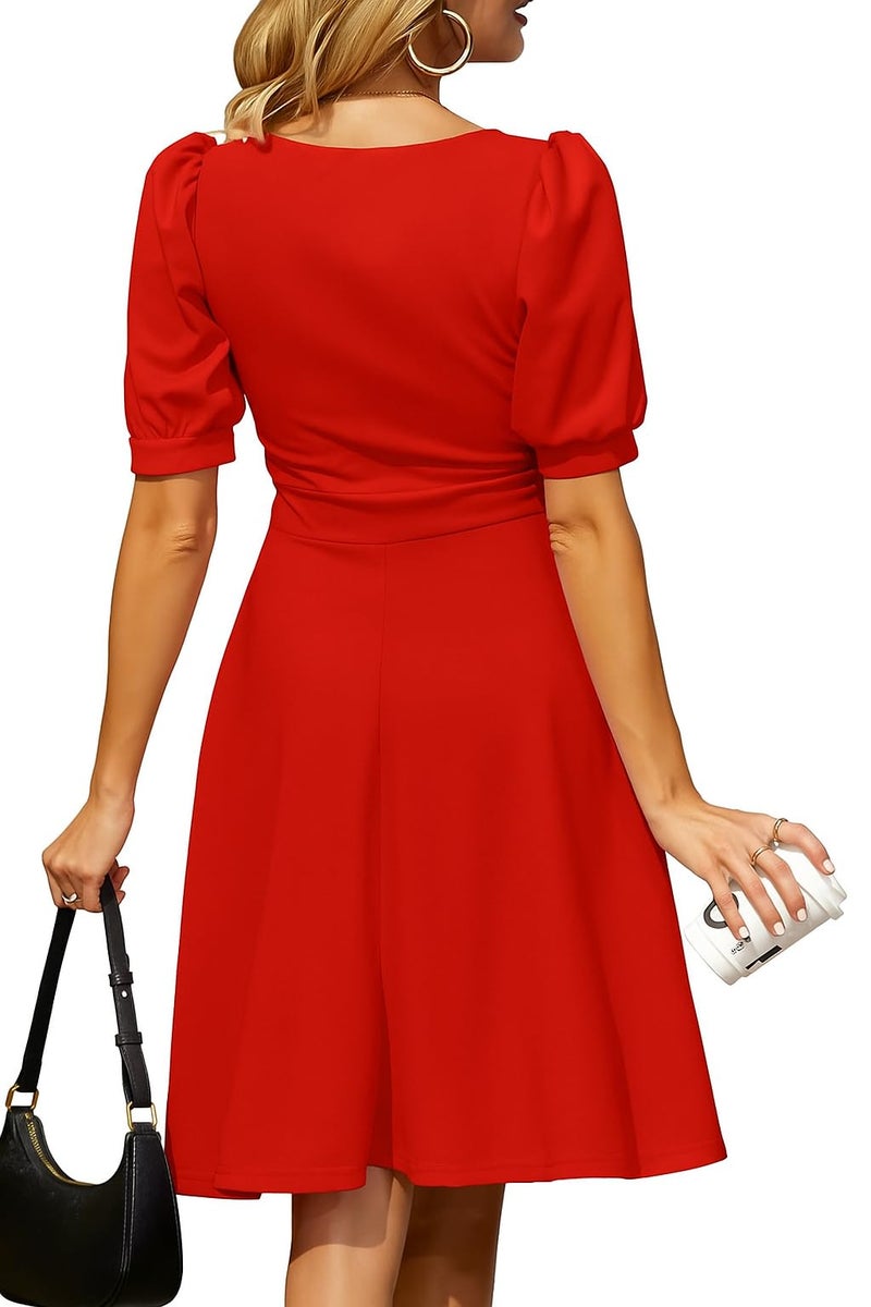 TATAIYA Women's Square Neck Half-Sleeve Cocktail Plus Size Dress (PLS06_Red_3XL) - Image 3