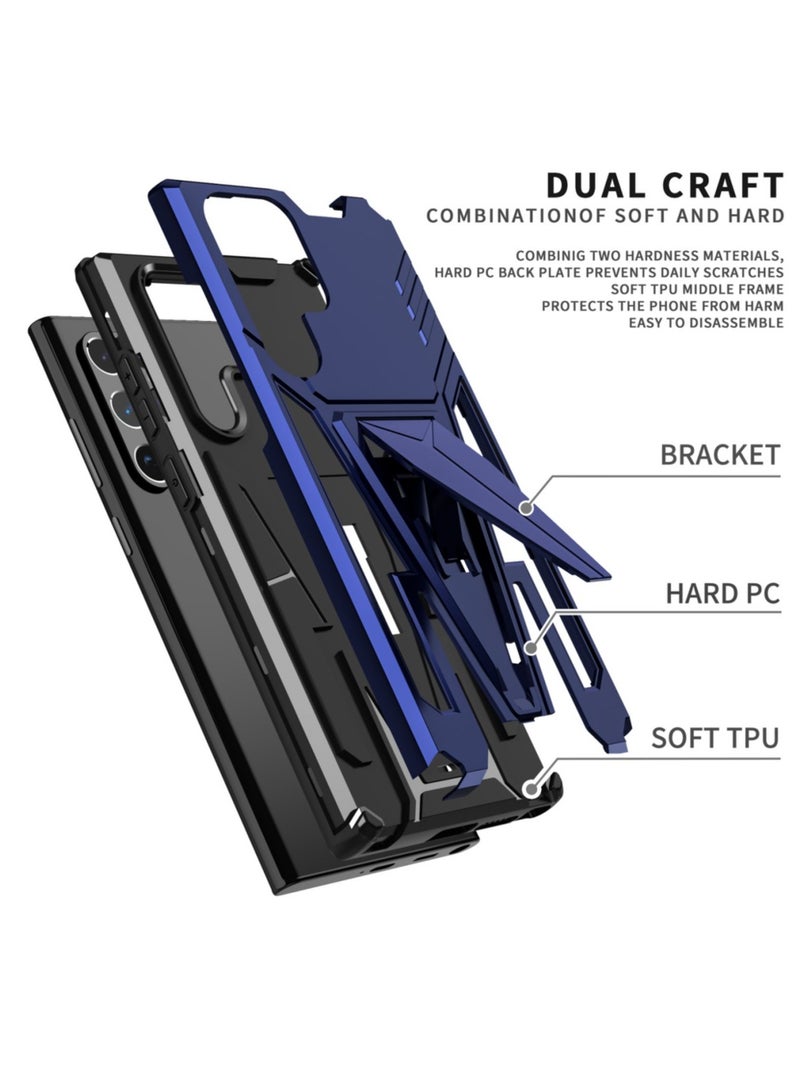 [Military Grade] Case for Samsung Galaxy S23 Ultra - Heavy Duty Rugged Armor Cover with Magnetic Kickstand (Car Mount Compatible) - Shockproof & Anti-Fingerprint - Blue - Image 5