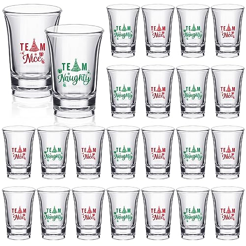 Nosiny 24 Pcs Christmas Shot Glasses 12 oz Team Naughty Team Nice Novelty Acrylic Shot Cups Acrylic Clear Christmas Party Favors for Adults Supplies Gifts Tree Style - Image 1
