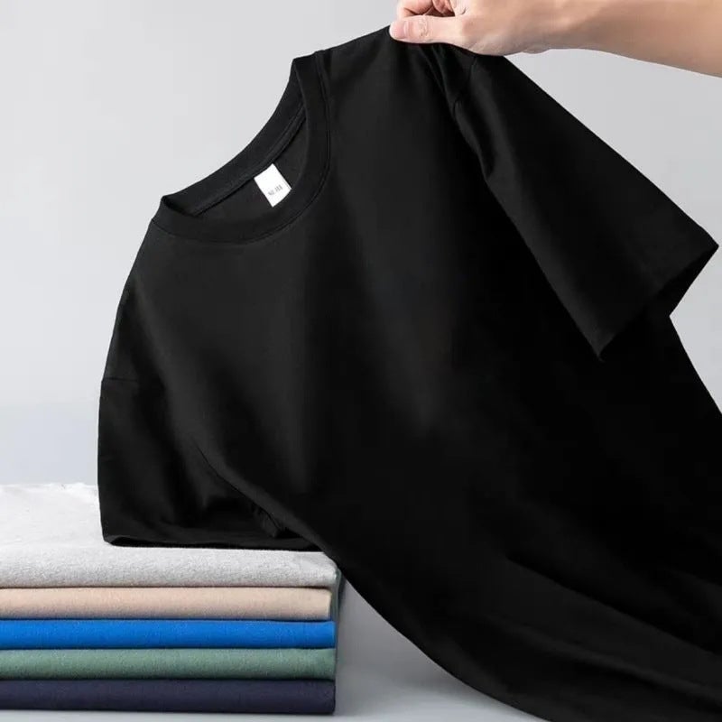 تي شيرتات صيفية للرجال كورية فضفاضة سوداء - Image 3