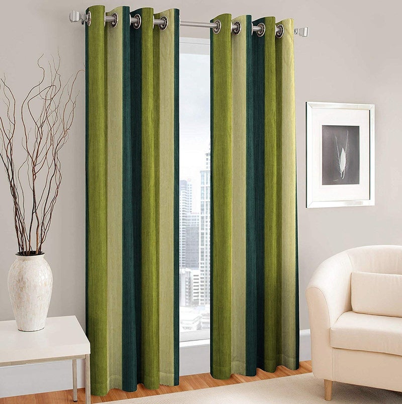MODERN FAB Polyester Blend Long Crush Eyelet Window 6 ft Curtains Green Set of 2 - Image 1