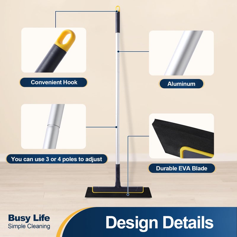 Yocada Floor Squeegee Broom EVA Foam Blade Aluminum Pole for Shower Bathroom Kitchen Home Tile Pet Hair Fur Floor Marble Glass Window Water Foam Cleaning Long Adjustable Removable Handle Anti Static - Image 2