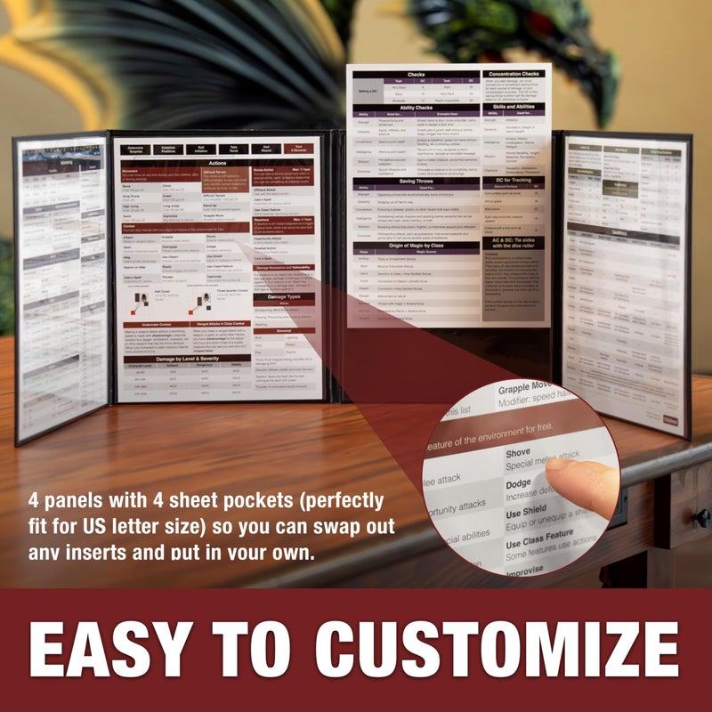 TIDYBOSS 4-Panel DM Screen | Customizable DND Dungeon Master Guide with Inserts for Dungeon Masters | D&D Starter Set | DND Starter kit d&d Accessories | DND Gifts | DND dm Supplies - Image 4