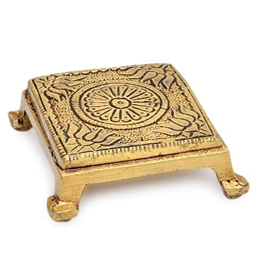 AargKraft™ Brass Pooja Mandir Chowki Peetha Peeta God's Stool - Puja Articles Size - 2.2" Inches [Very Small] - Image 5