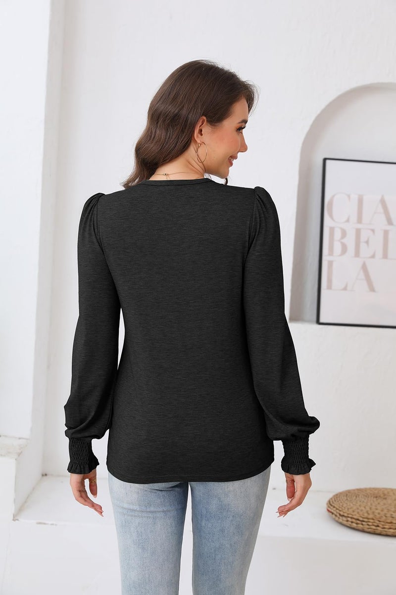 ETCYY Womens Long Sleeve Tops Dressy Casual Blouses Fall Pleated Tunic Trendy Tee Shirts 2026 Vacation Fashion Clothes,Black,Medium - Image 5