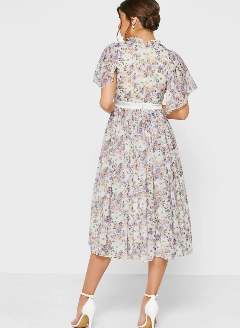 Amelia Rose V-Neck Floral Print Dress