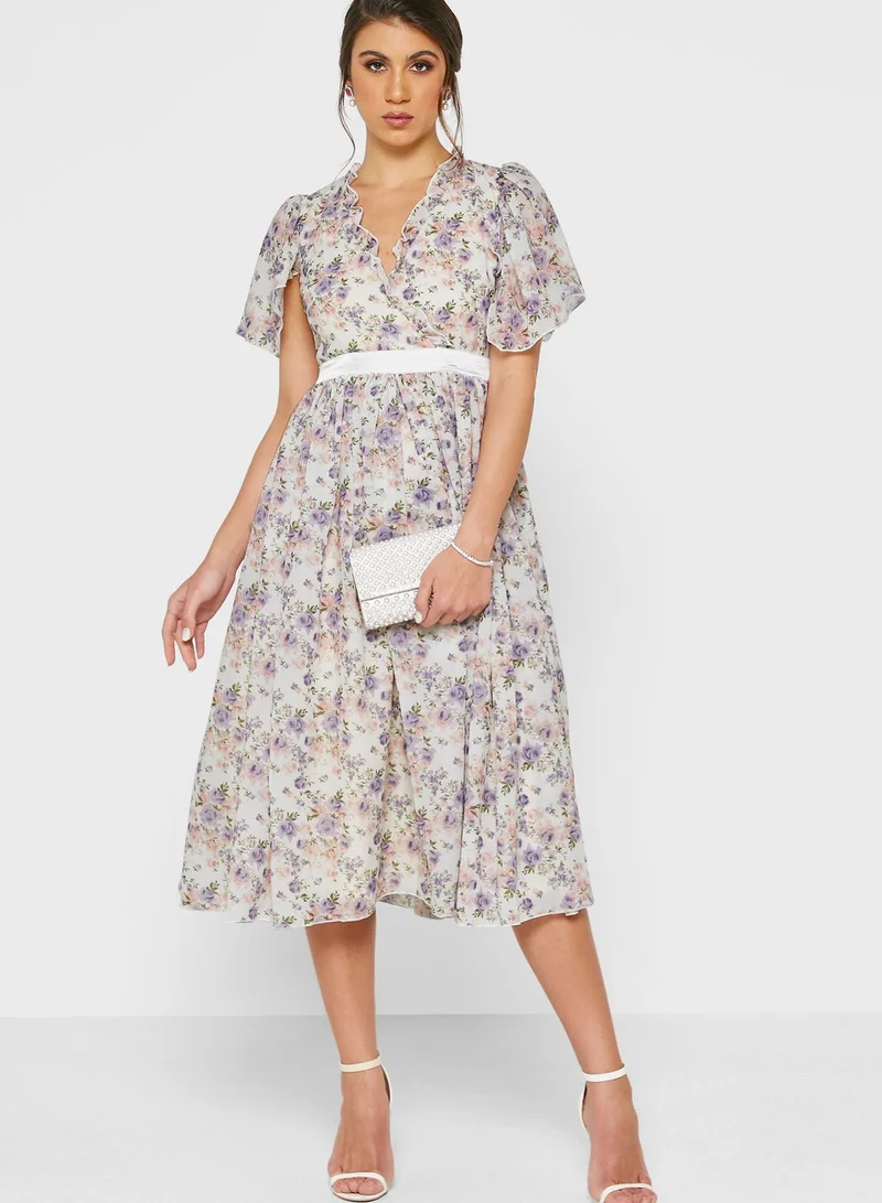 Amelia Rose V-Neck Floral Print Dress