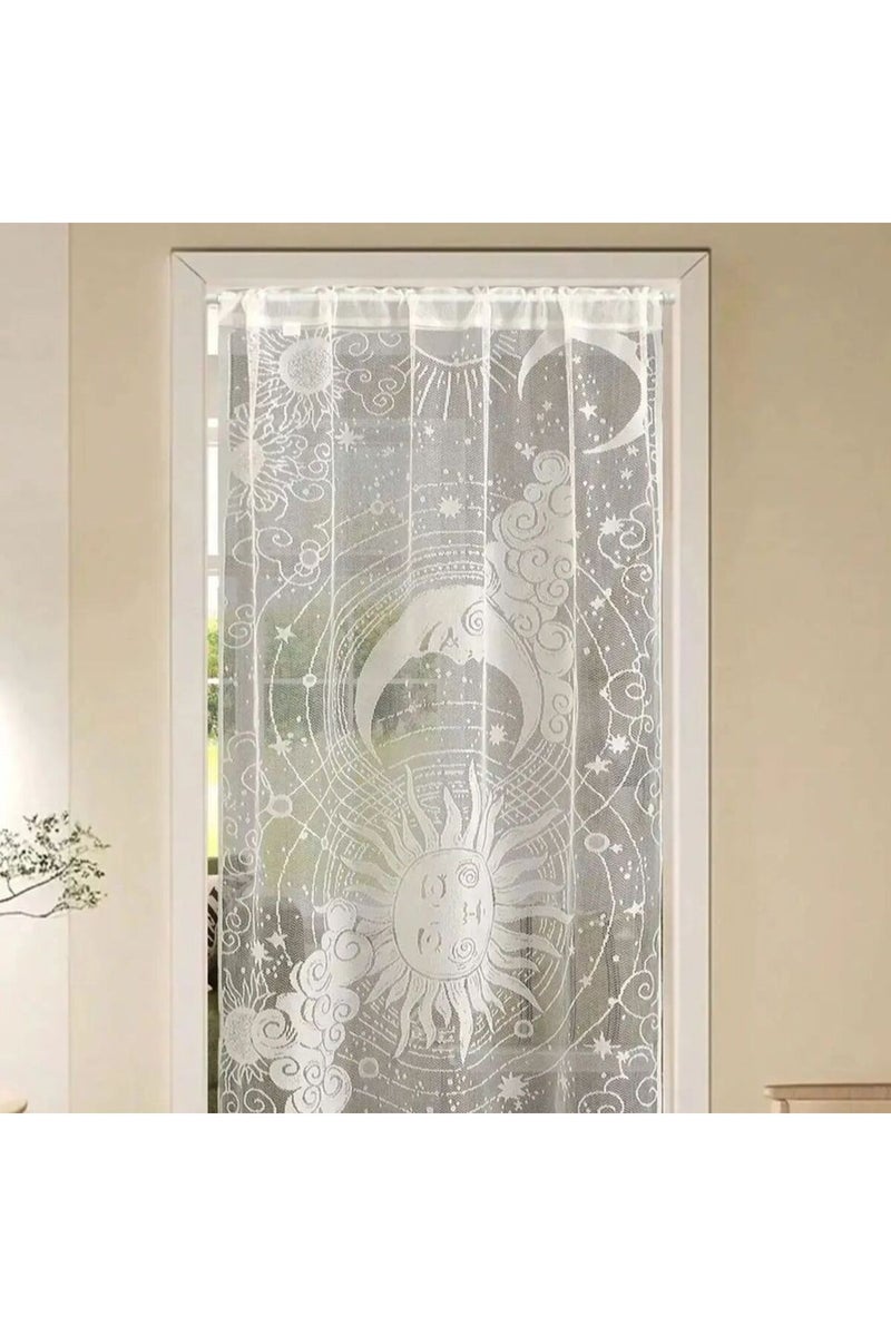 ستارة باب بيضاء شفافة ذات ثنيات ثابتة، مقاس 100 × 140 سم، طولها 72 بوصة، مطرزة بنقوش زهرية، شبه شفافة